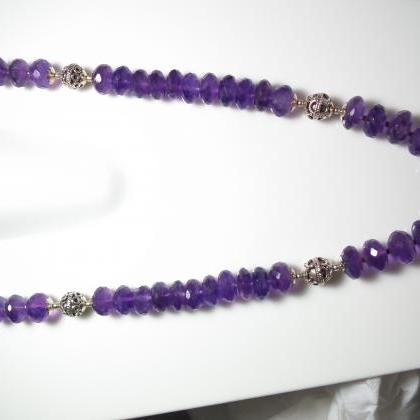 Natural Amethyst Quartz Faceted Beads Necklace,..