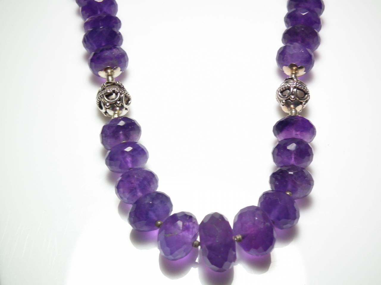Natural Amethyst Quartz Faceted Beads Necklace, Semi Precious Stone Necklace,karen Silver,weight-333-cts